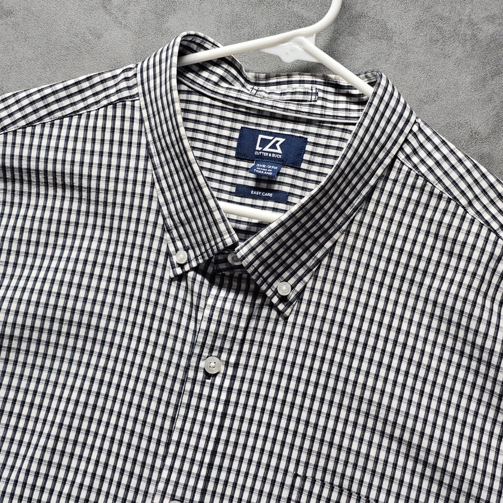 Cutter & Buck Mens 3XB Navy White Check Easy‎ Care Stretch Button Down Shirt